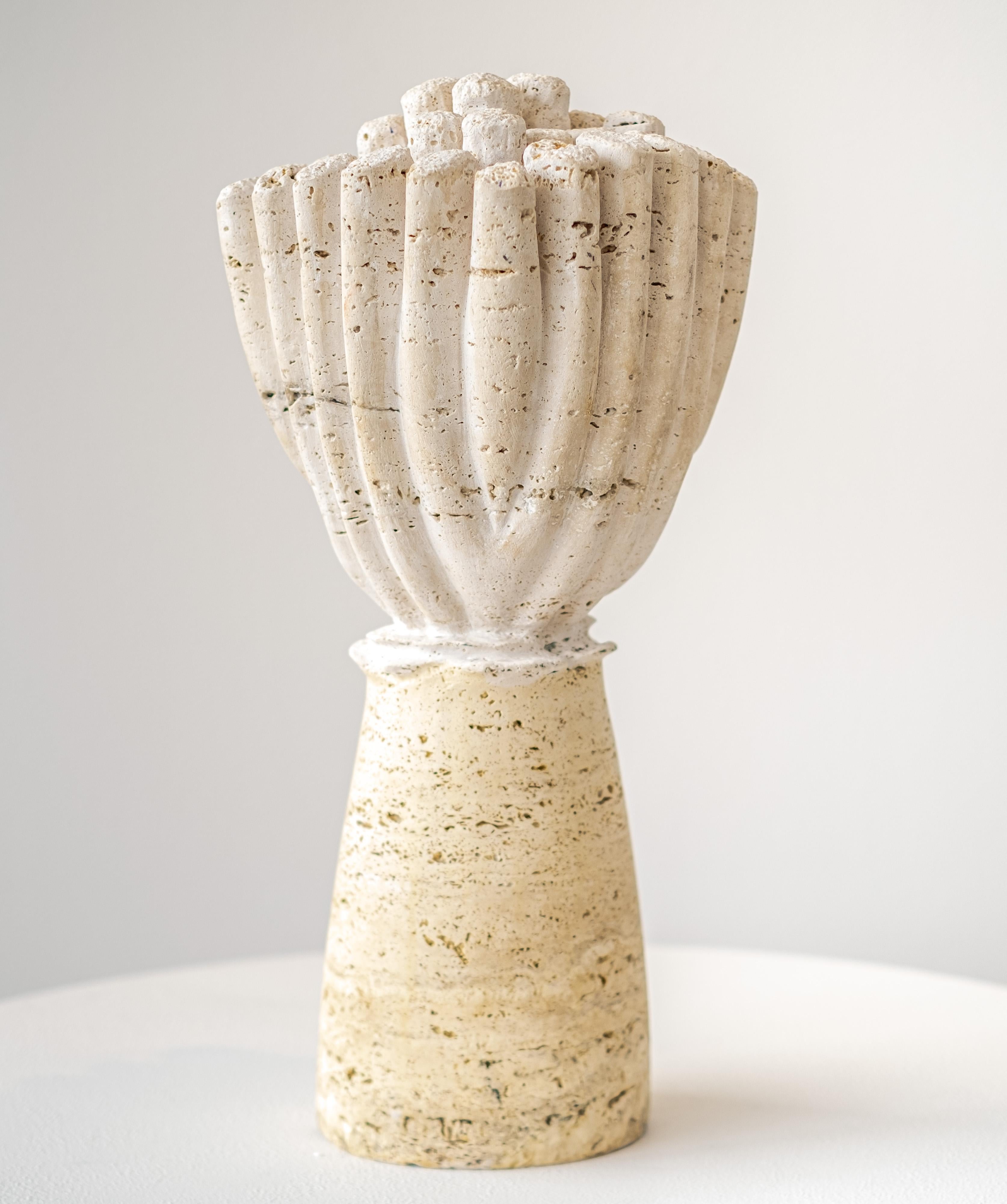Anemone Tower - abstract, contemporary, travertine stone, limestone, sculpture