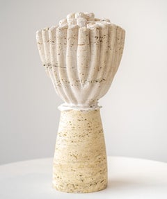 Anemone Tower - abstract, contemporary, travertine stone, limestone, sculpture