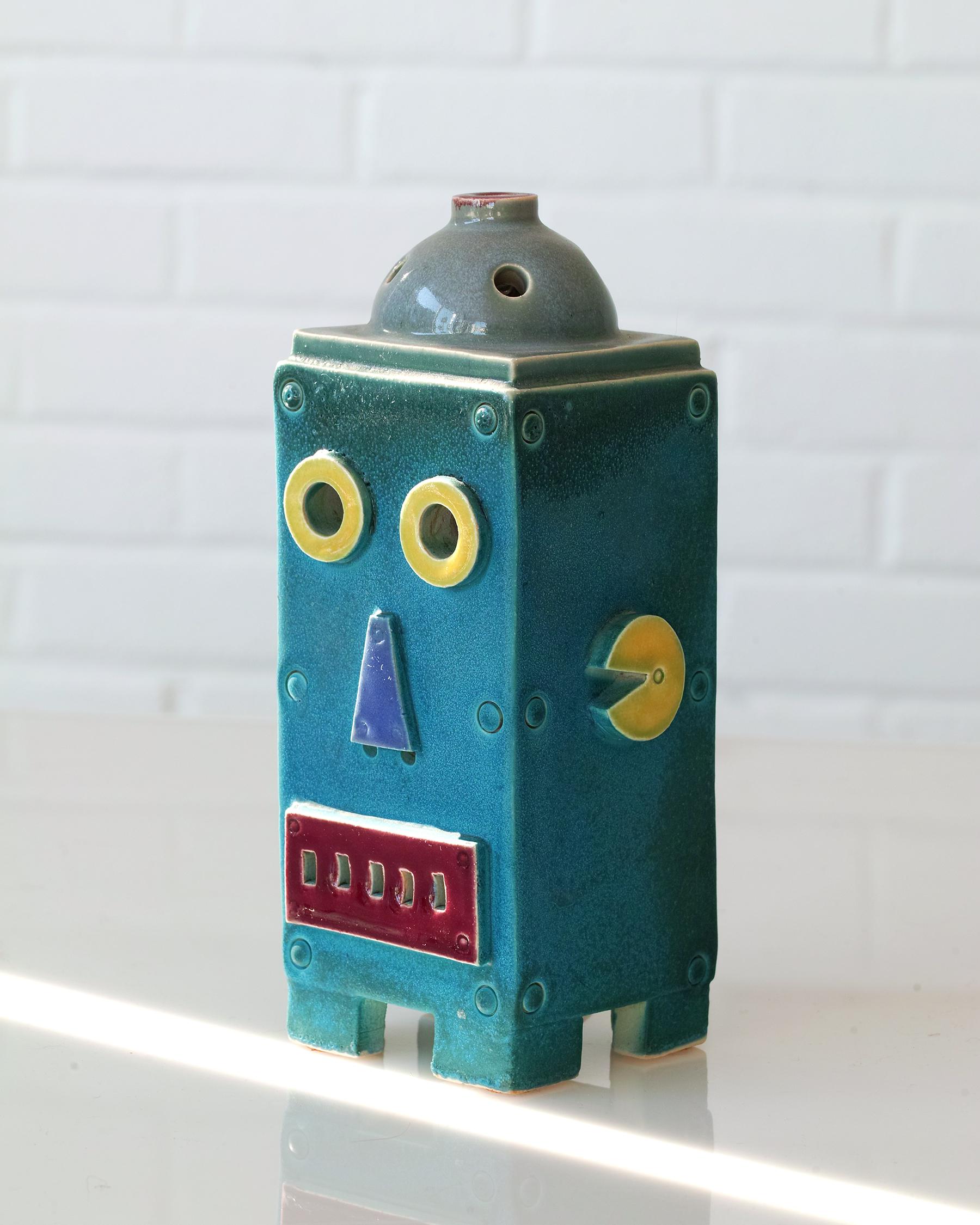 Post-Modern Doug Spalding Studio Pottery Robot Night Light Sculpture For Sale