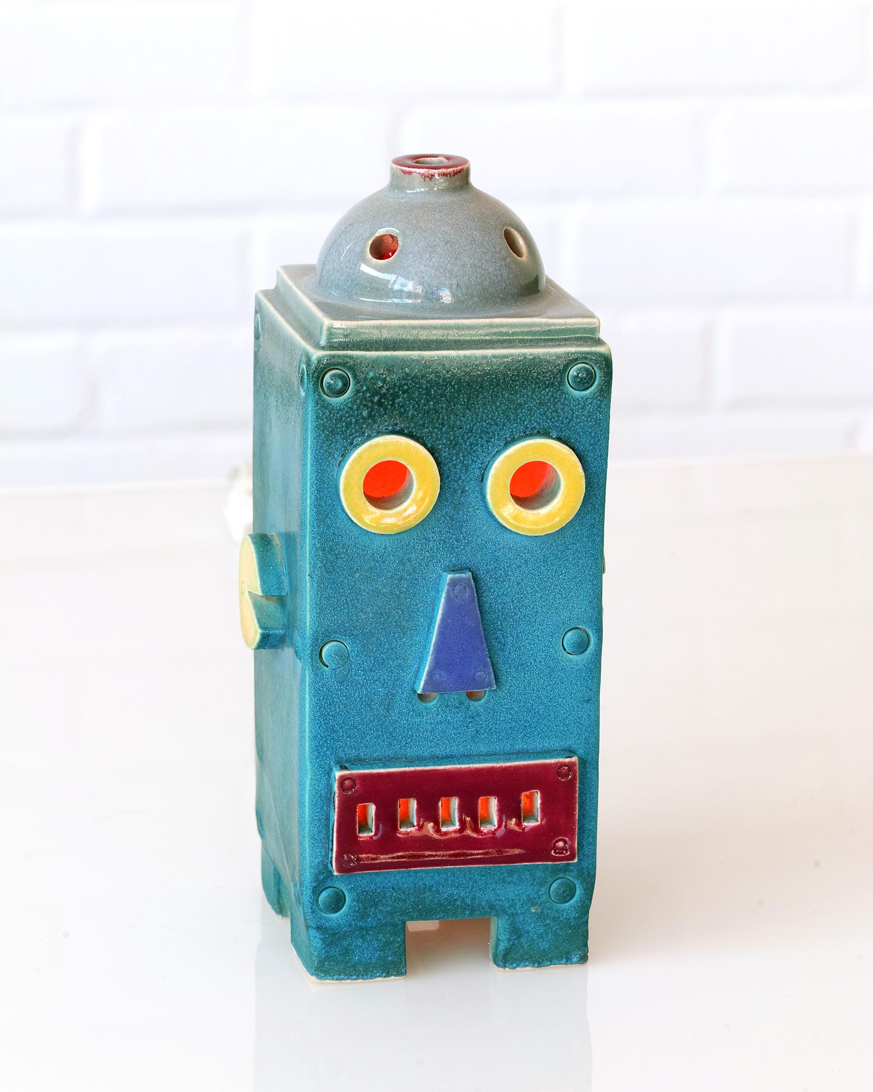 American Doug Spalding Studio Pottery Robot Night Light Sculpture For Sale
