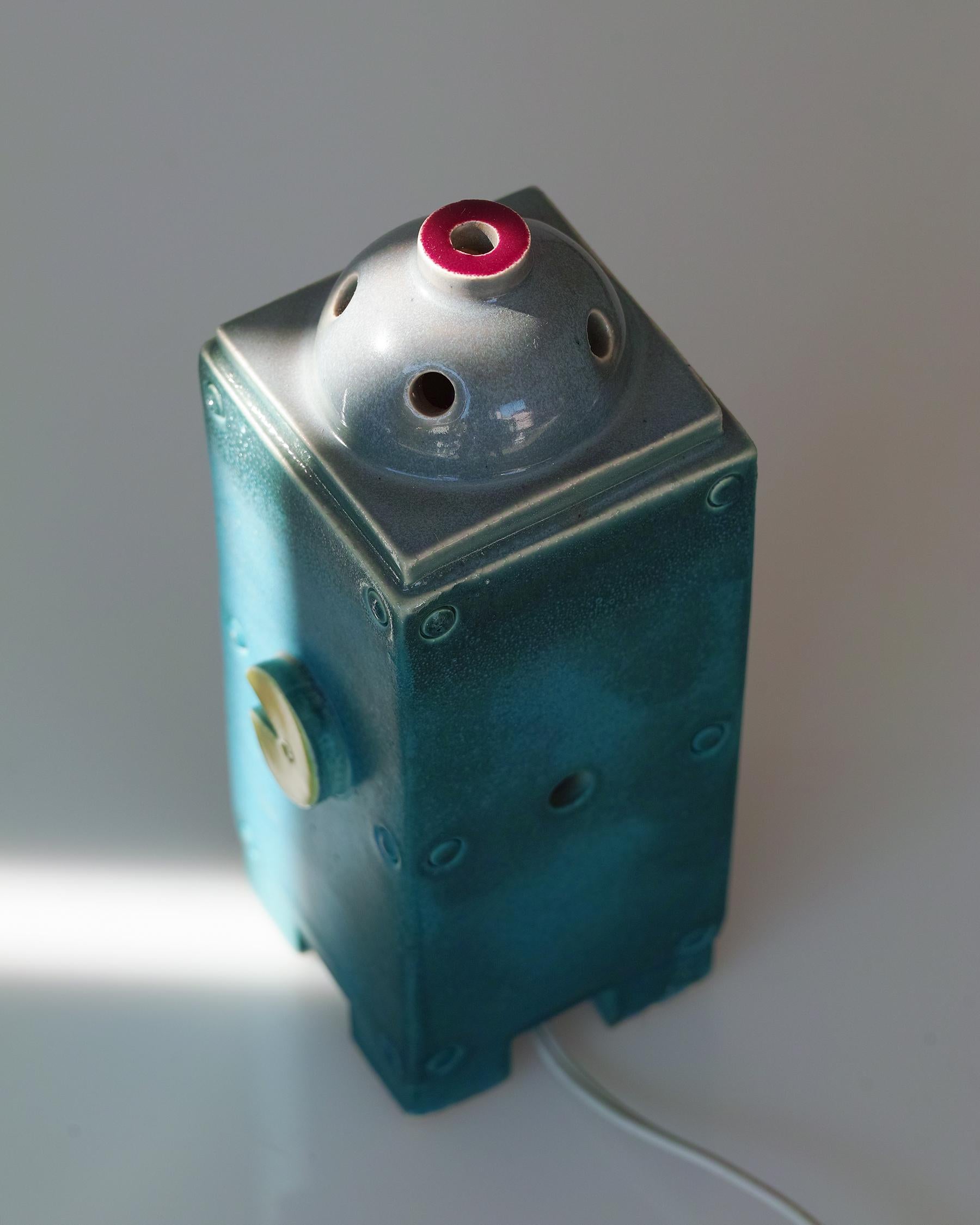 Late 20th Century Doug Spalding Studio Pottery Robot Night Light Sculpture For Sale