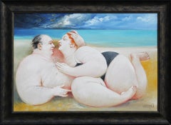 "S. On The Beach" Modern Figurative Intimate Portrait of a Voluptuous Couple