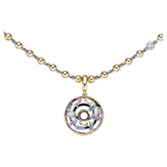 Doughnut Pendant in 18K Yellow Gold, Platinum and Sapphires
