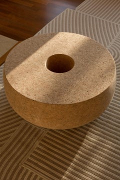 Doughnut Solid Cork Contemporary Sculptural Carved Coffee Table Bench Natural