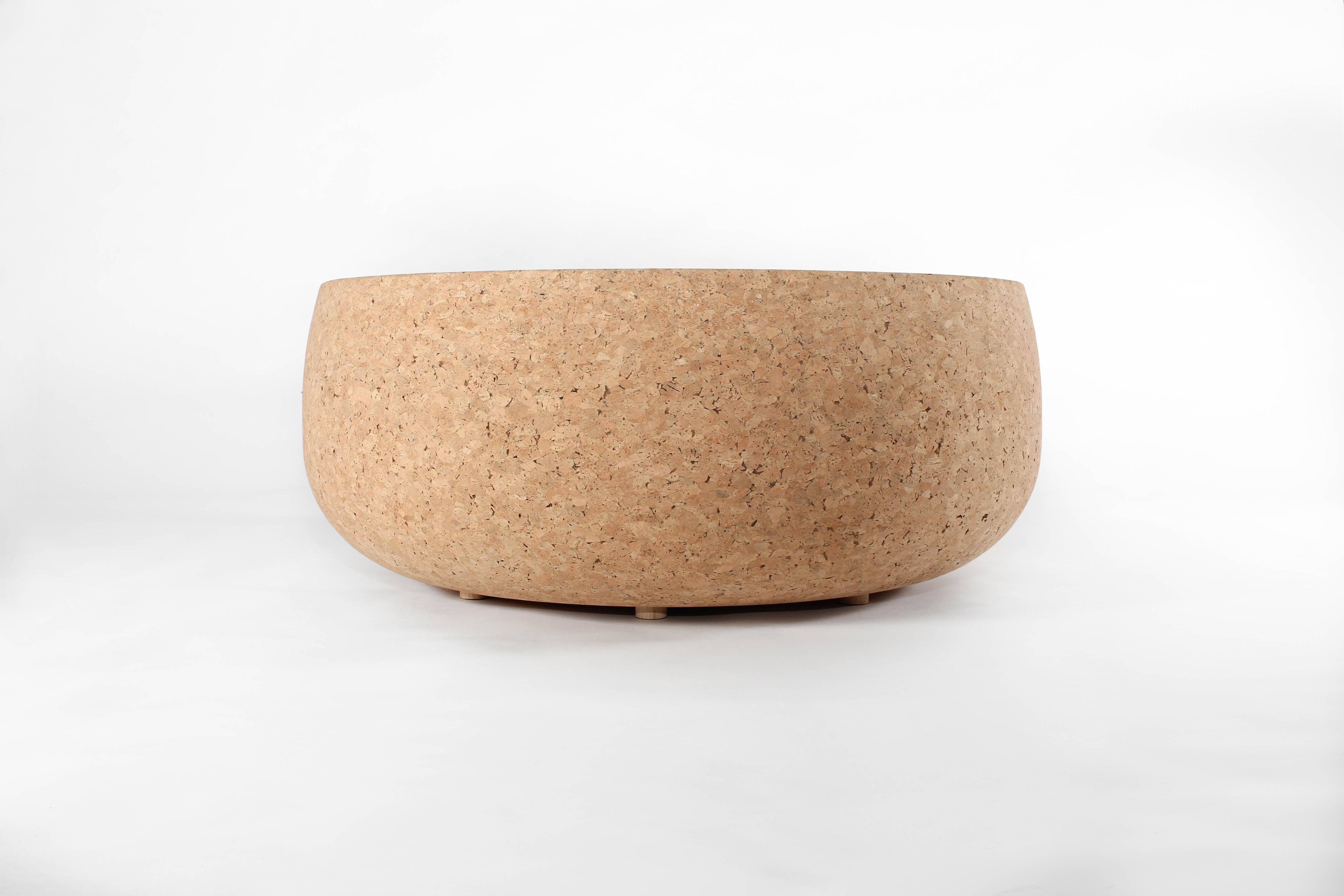 American Doughnut Solid Cork Contemporary Sculptural Carved Coffee Table Bench Natural For Sale