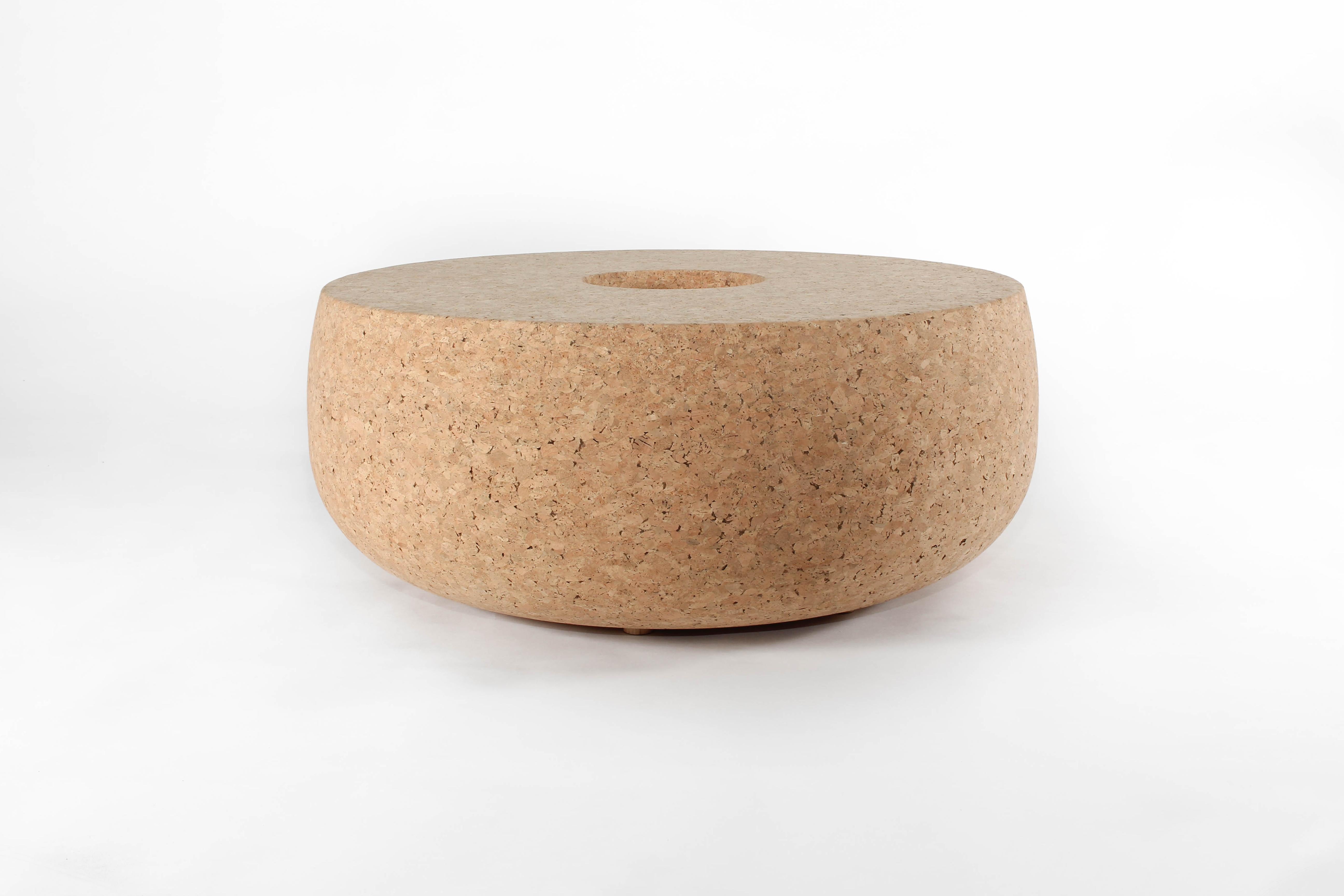 Doughnut Solid Cork Contemporary Sculptural Carved Coffee Table Bench Natural In New Condition For Sale In Bainbridge Island, WA