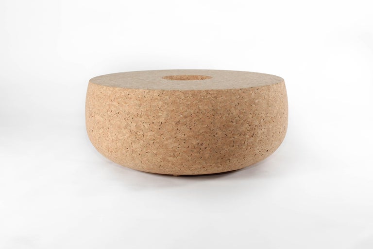 Doughnut Solid Cork Contemporary Sculptural Carved Coffee Table Bench Natural For Sale 2