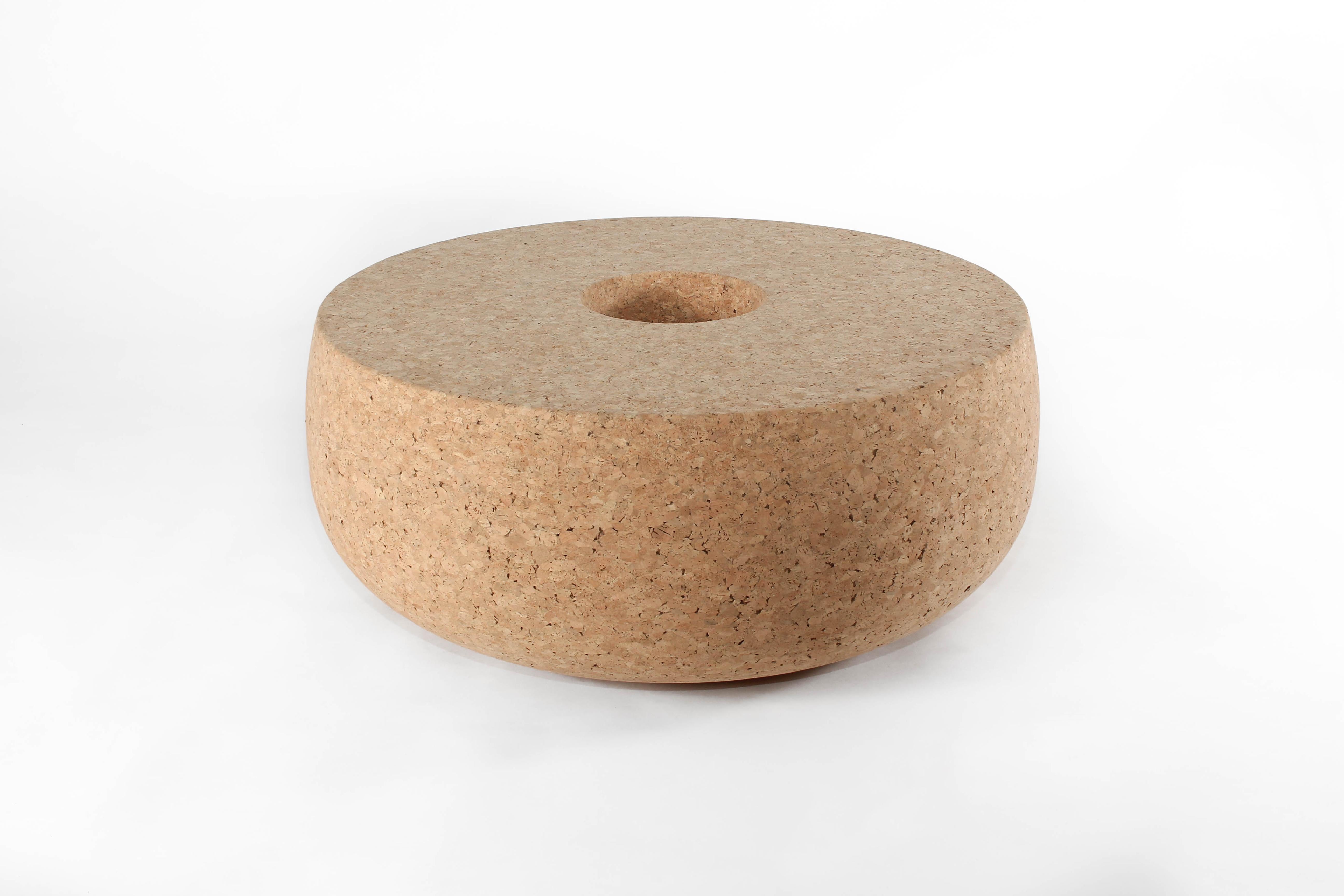 Doughnut Solid Cork Contemporary Sculptural Carved Coffee Table Bench Natural For Sale 1