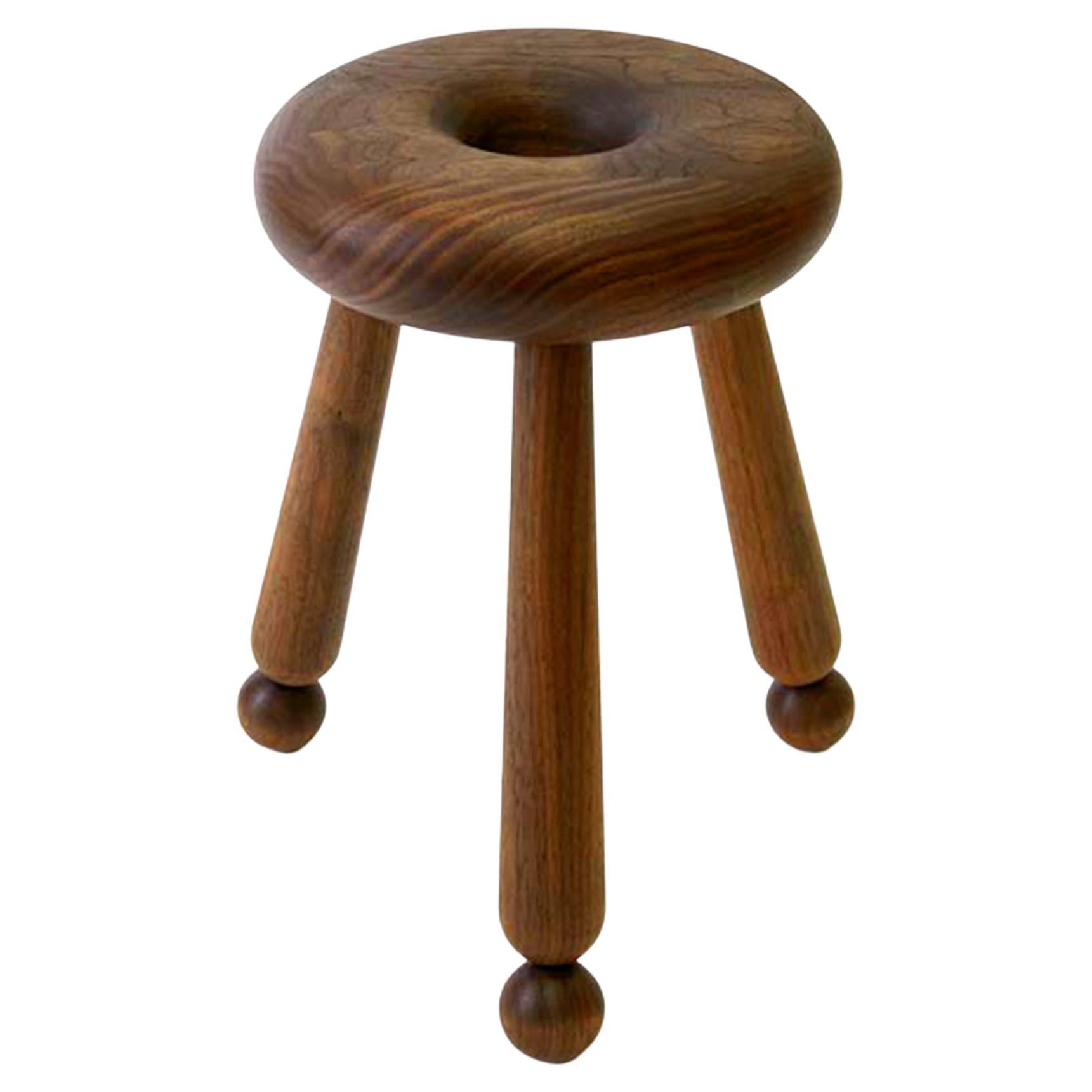 Tabouret Doughnut - Tabouret traditionnel en bois massif fabriqué à la main en noyer