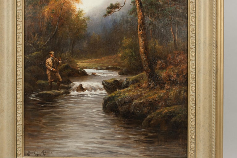 British Douglas Adams Oil On Canvas, Trout Fishing in the Highlands For Sale