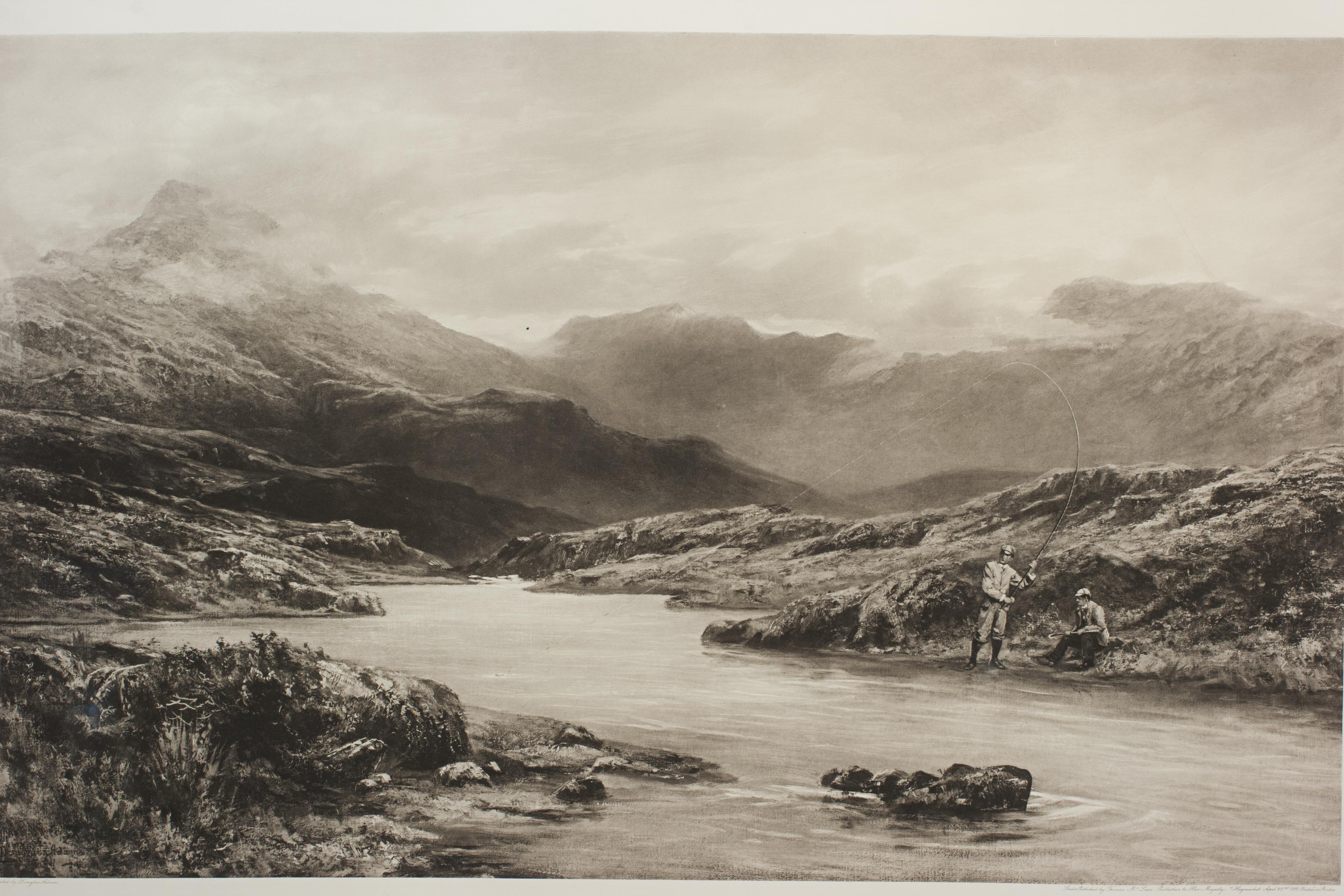 Douglas Adams Salmon Fishing Photogravure, Sporting Art. In Good Condition For Sale In Oxfordshire, GB