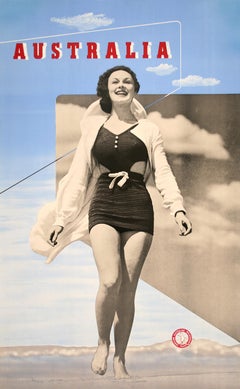 Vintage Australia Woman on Beach Original Poster c1937 by Douglas Annand