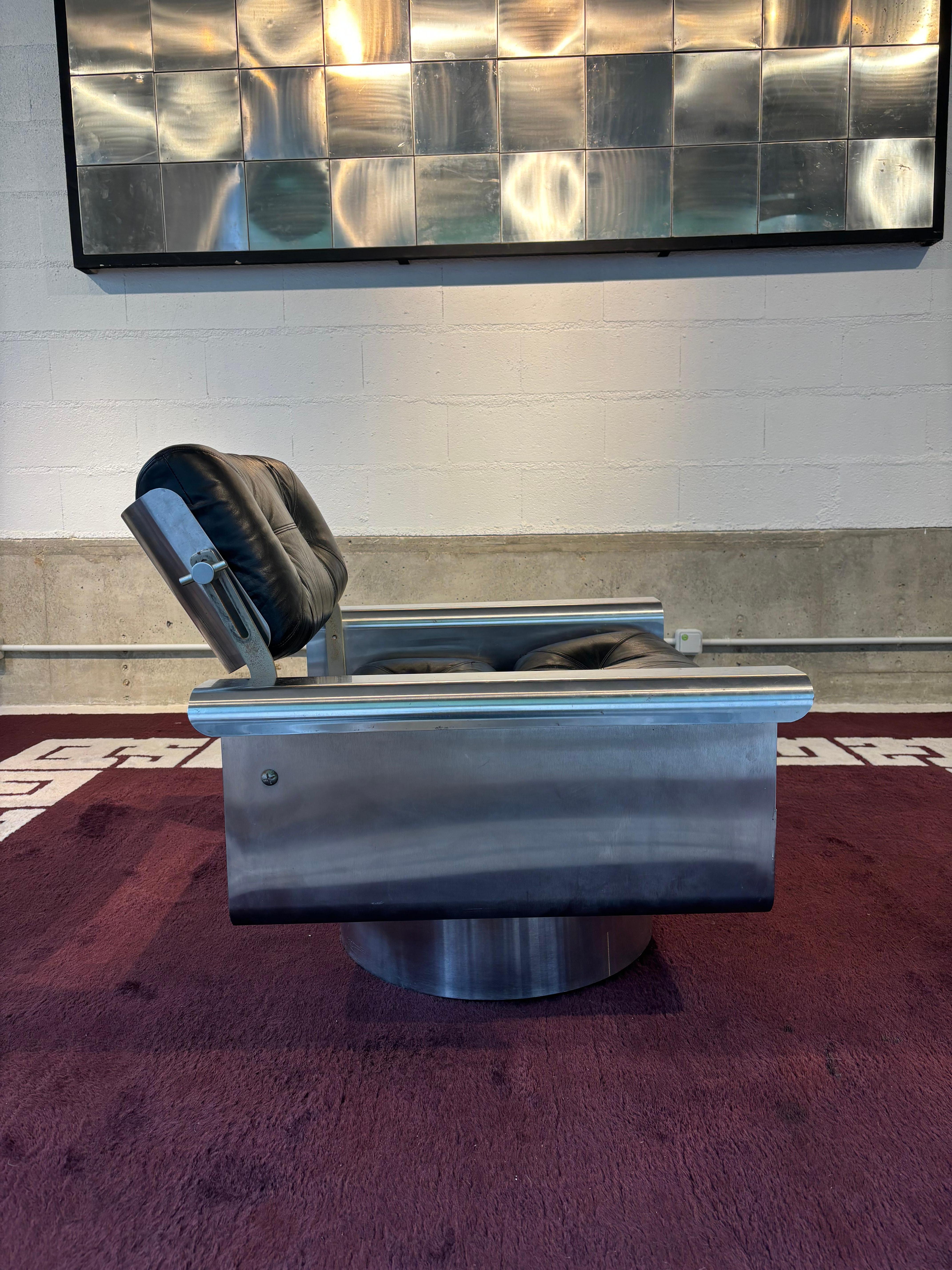 Stainless Steel Douglas armchair by Pierre Folie For Sale
