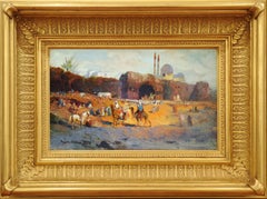 Alle porte della città, dipinto a olio orientalista firmato dell'inizio del XX secolo
