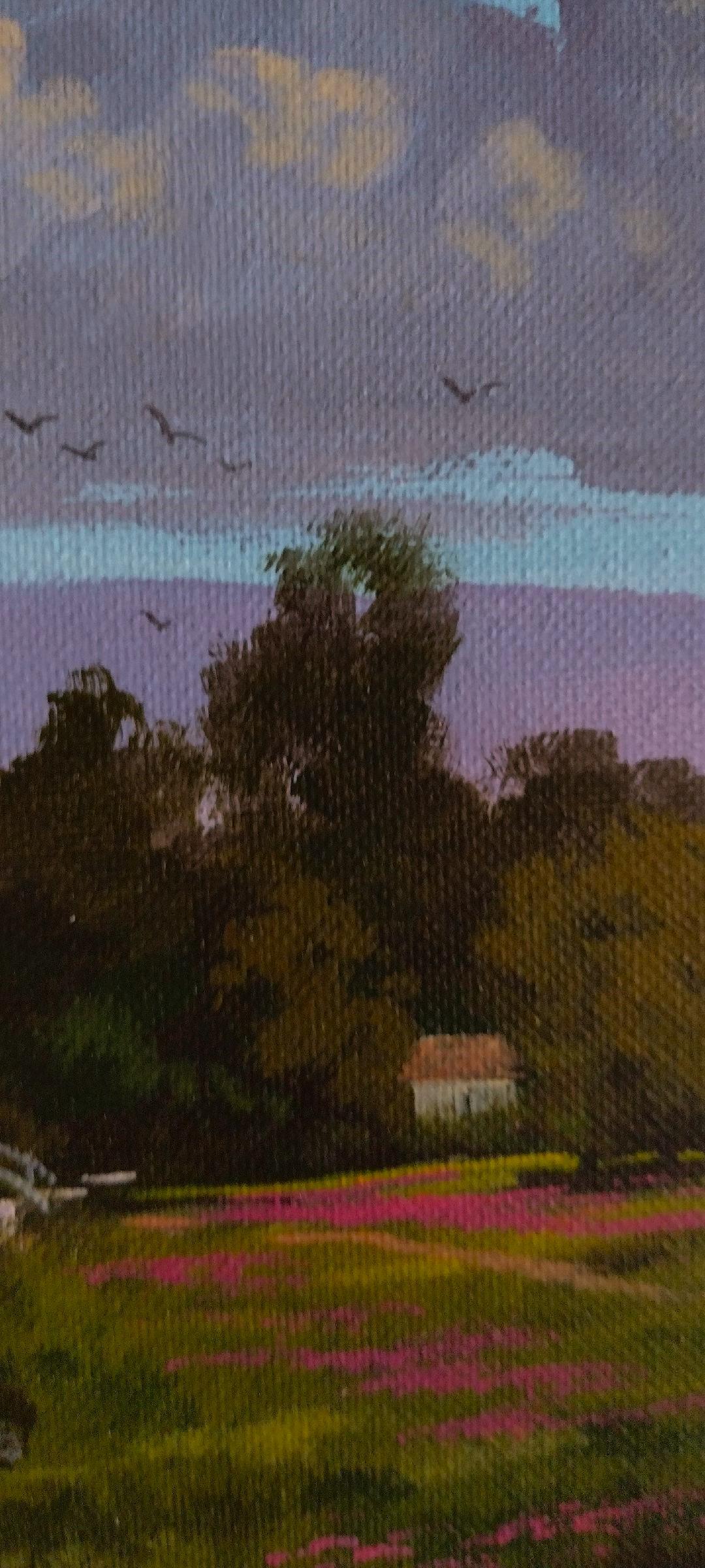 Der Künstler hat eine schöne ländliche Umgebung für ein Haus mit einem plätschernden Bach gemalt, der durch die Mitte des Bildes fließt. Der Bach zieht den Blick hinauf zum Haus, zu den Bäumen und den wogenden Wolken.

Künstler-Bio:
Douglas 