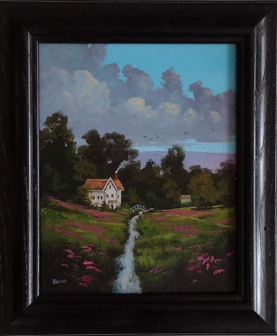 Landscape Painting Douglas "Bumo" Johnpeer - South for the Winter - Acrylique sur toile - paysage de campagne avec maison