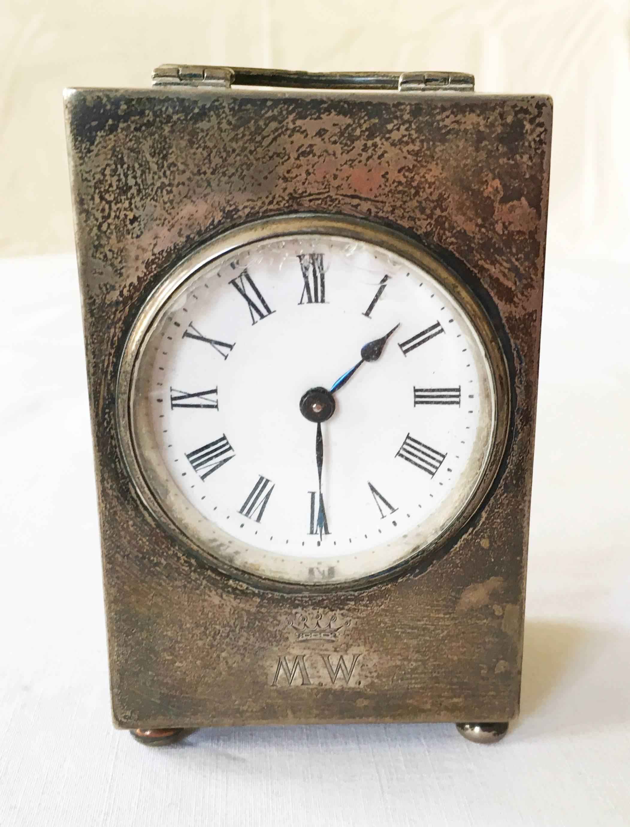 British Douglas Clock Silver Travel Table Clock For Sale
