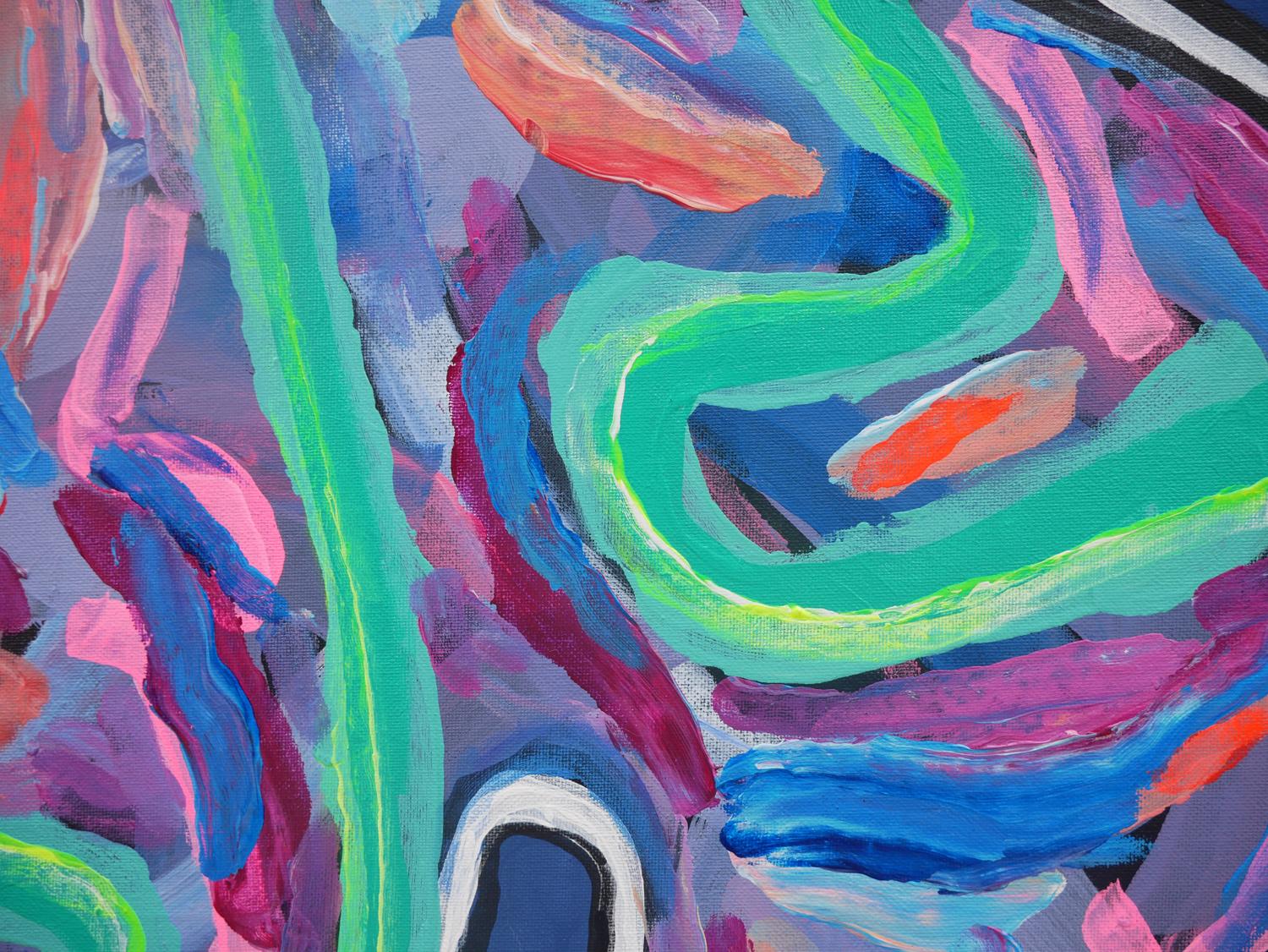 Peinture de poisson abstraite contemporaine bleue et sarcelle en vente 7