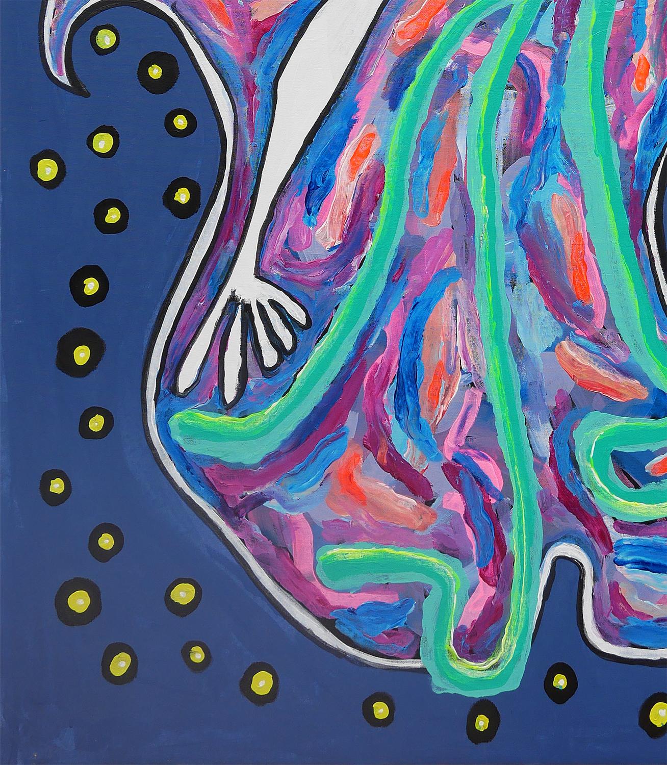 Quadro di pesce contemporaneo astratto blu e verde acqua - Painting Contemporaneo di Douglas David