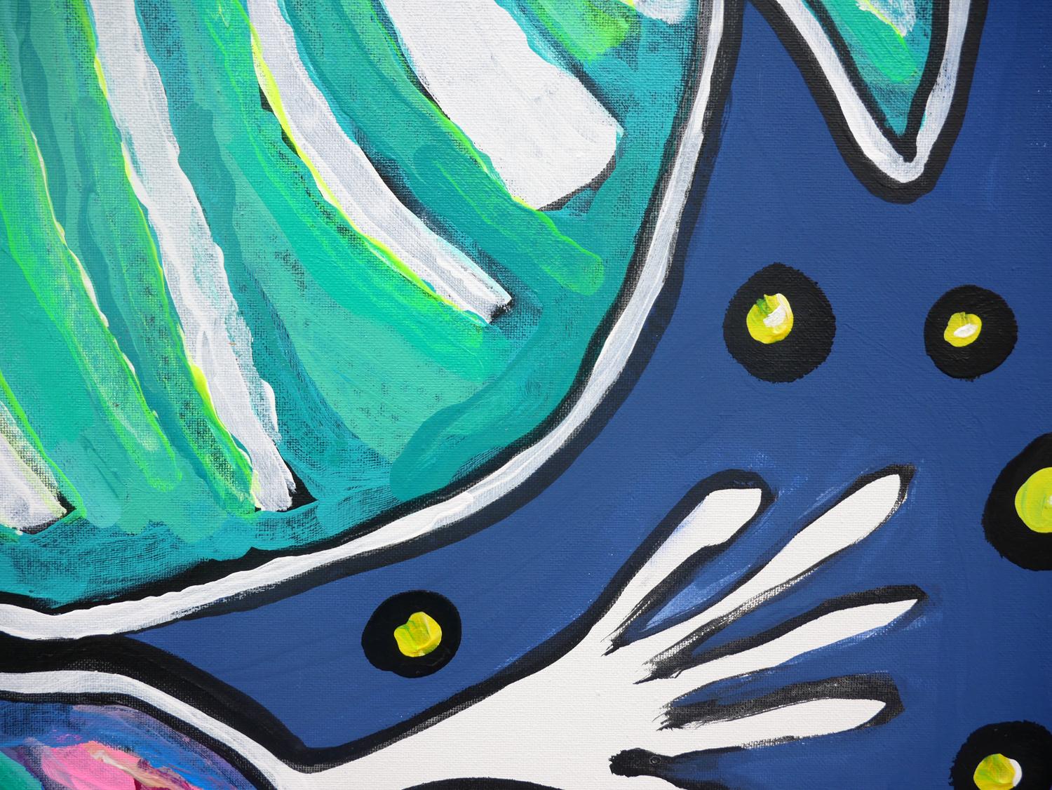 Blaue und blaugrüne abstrakte zeitgenössische Fischmalerei im Angebot 3