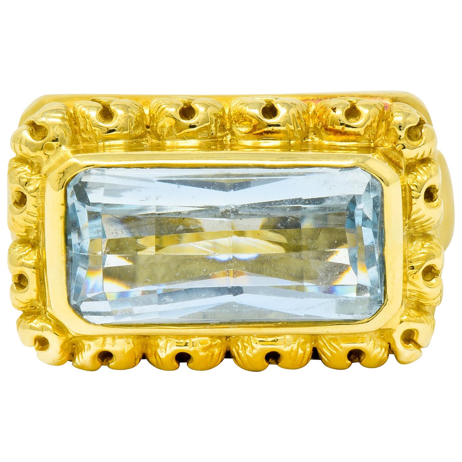 Douglas Elliott Vintage Aquamarine 18 Karat Gold Cocktail Ring