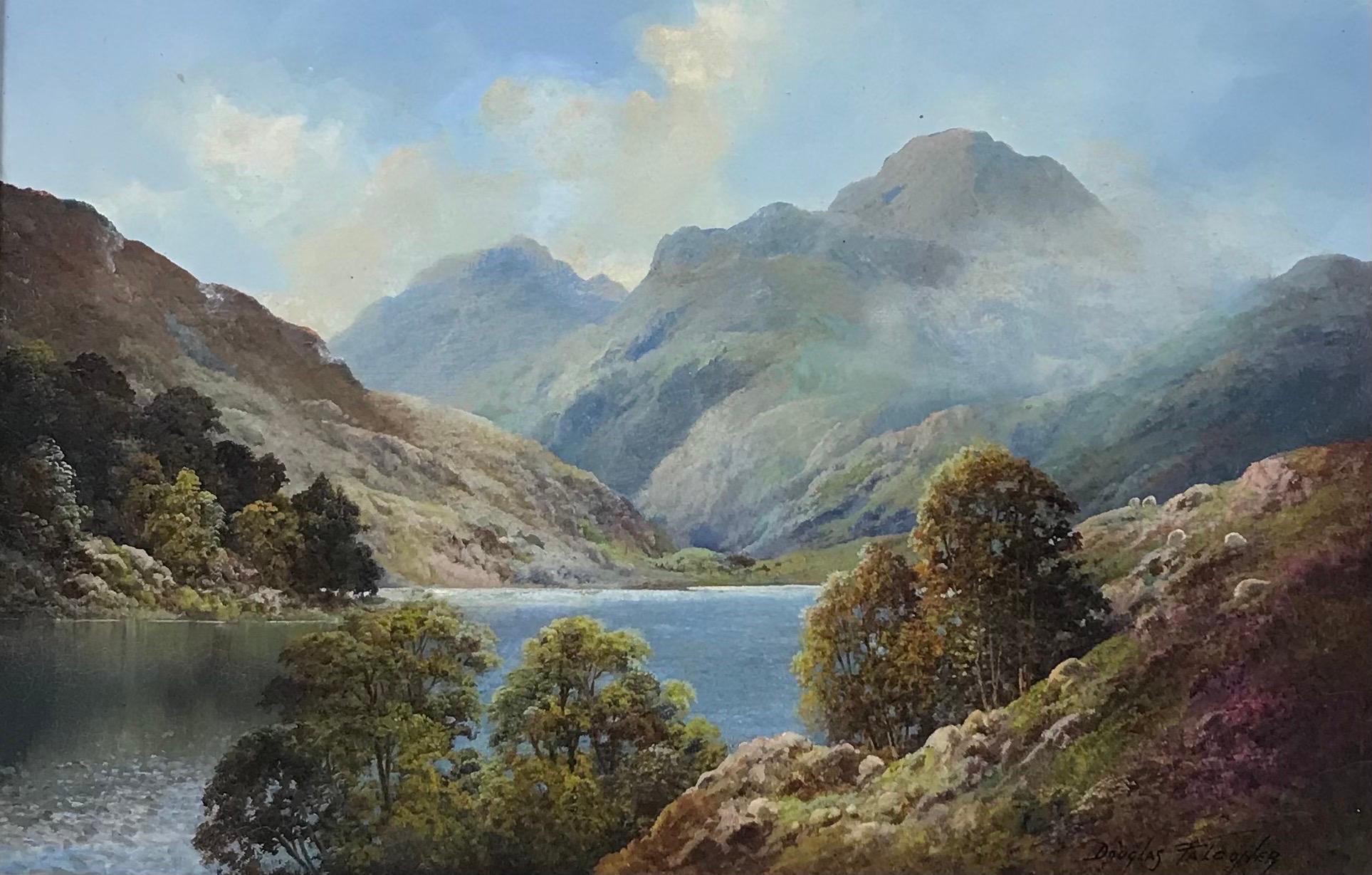 Douglas Falconer Landscape Painting - Fine Scottish Highlands Oil Painting, Majestic Highland Loch Scene, signed oil 