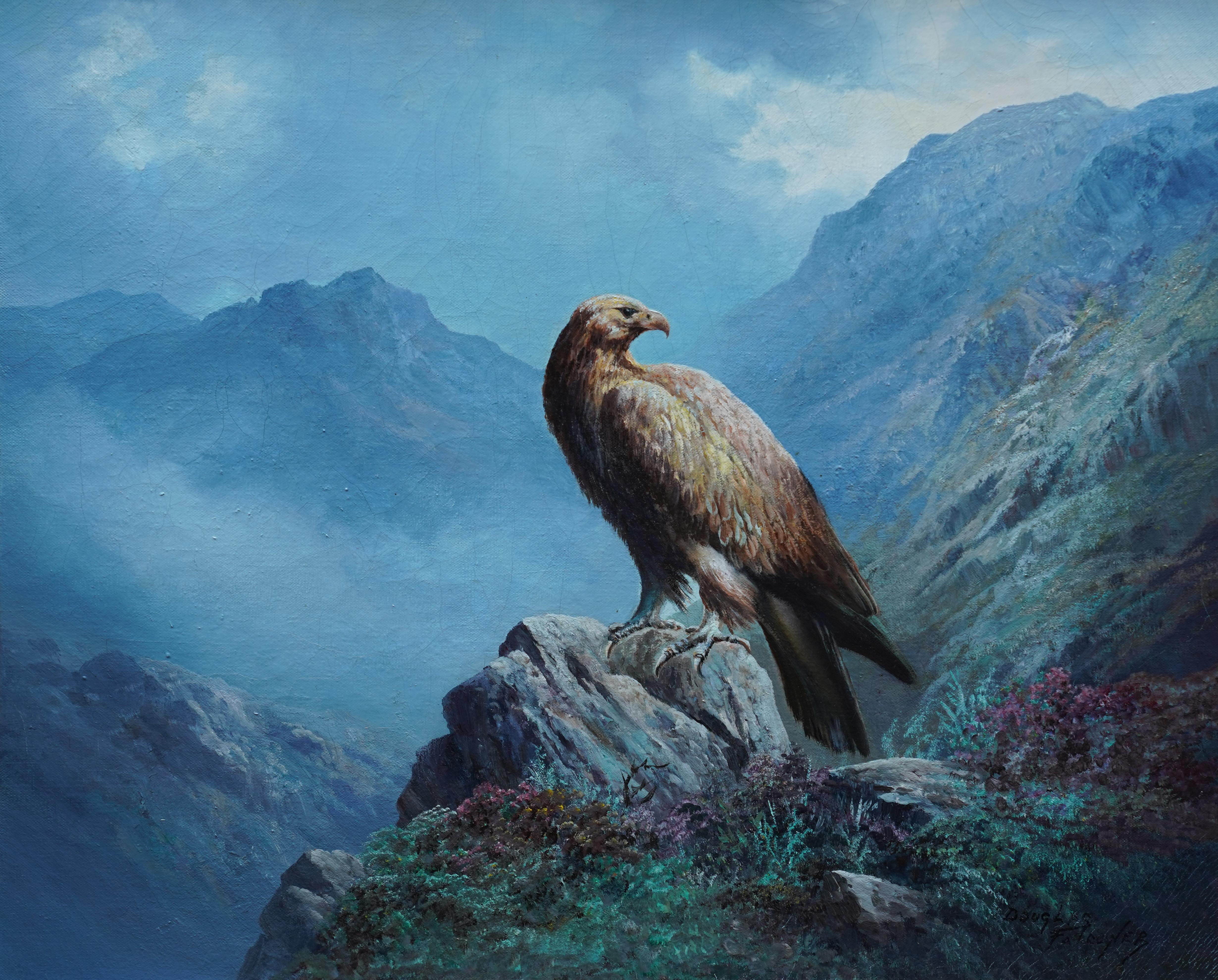 Golden Eagle of Scottish Highlands - Peinture à l'huile d'un paysage avec oiseaux d'art écossais  en vente 8