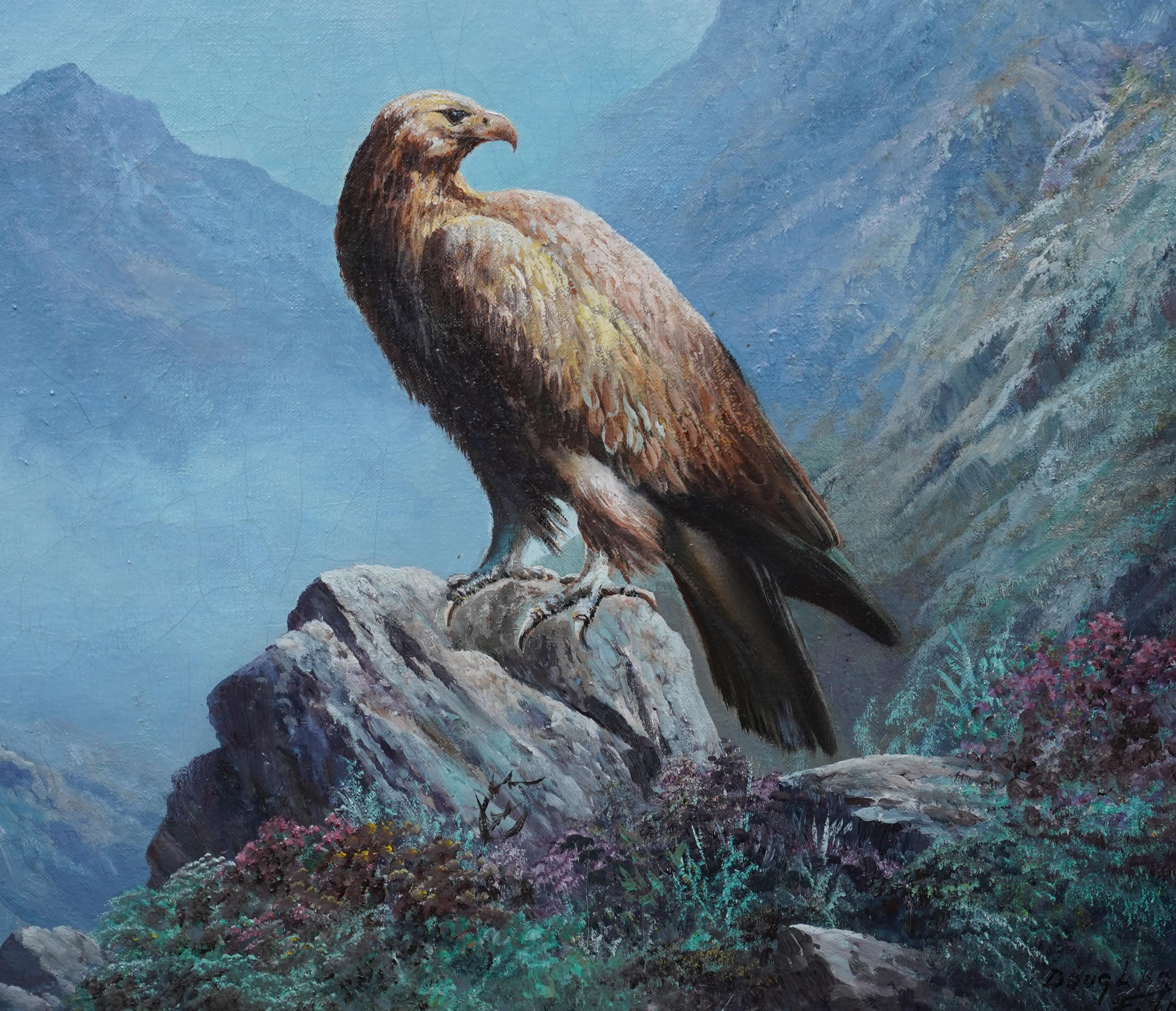 Golden Eagle of Scottish Highlands - Peinture à l'huile d'un paysage avec oiseaux d'art écossais  en vente 1