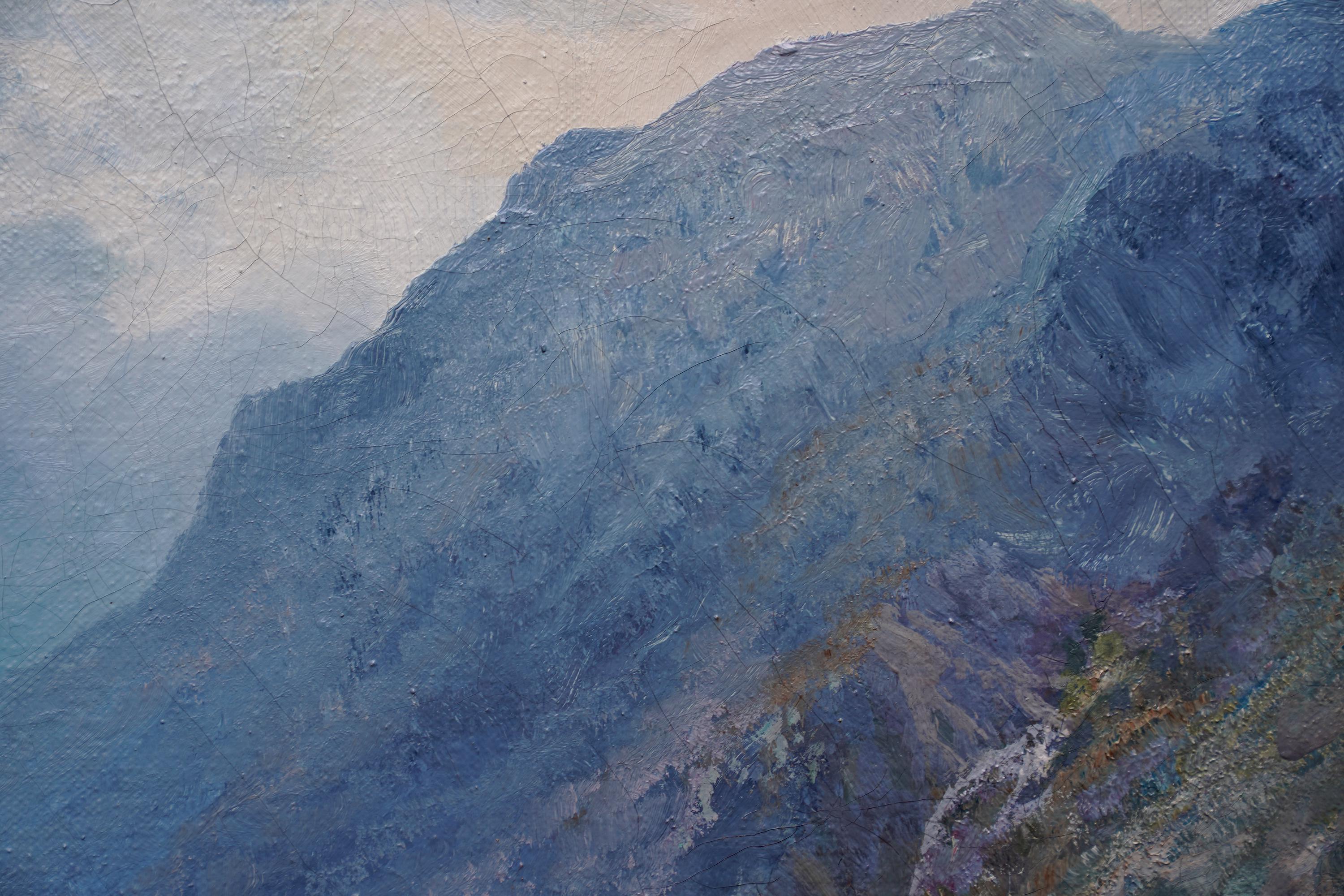 This stunning Scottish oil painting is by noted landscape artist Douglas Falconer. Painted circa 1960 the composition is of a seated golden eagle in a mountainous highland landscape. The bird is perched on a rock and looking over its shoulder. The