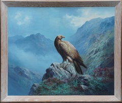 Retro Golden Eagle of Scottish Highlands - Scottish art bird landscape oil painting 