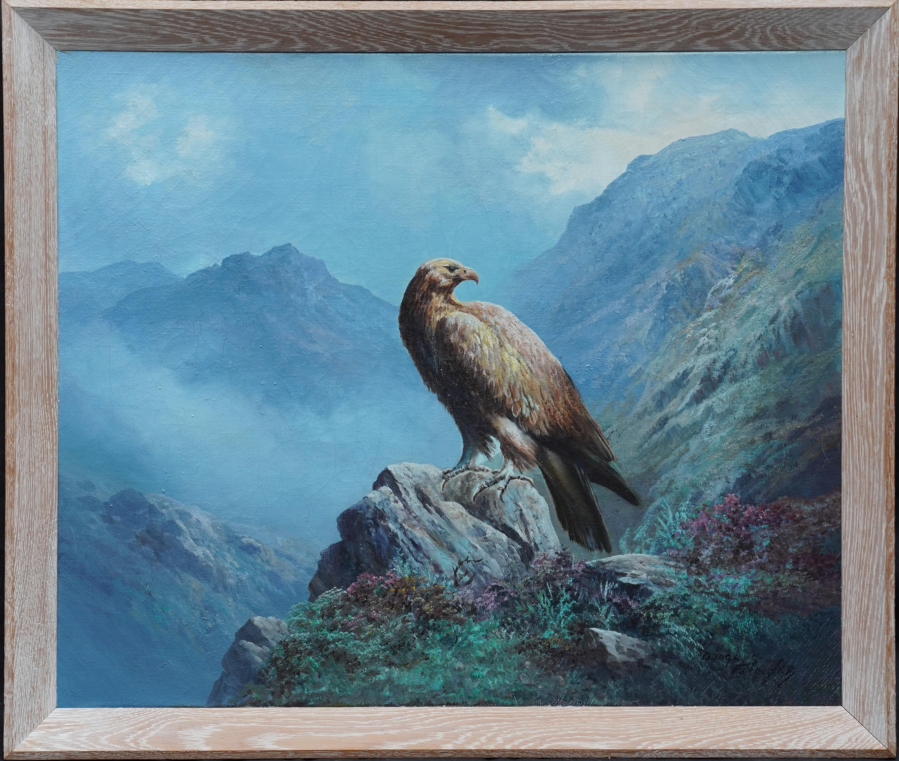Landscape Painting Douglas Falconer - Golden Eagle of Scottish Highlands - Peinture à l'huile d'un paysage avec oiseaux d'art écossais 