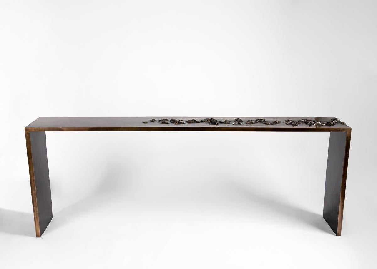 Patinated Douglas Fanning, Archipelago, Bronze and Steel Console, US, 2019 For Sale