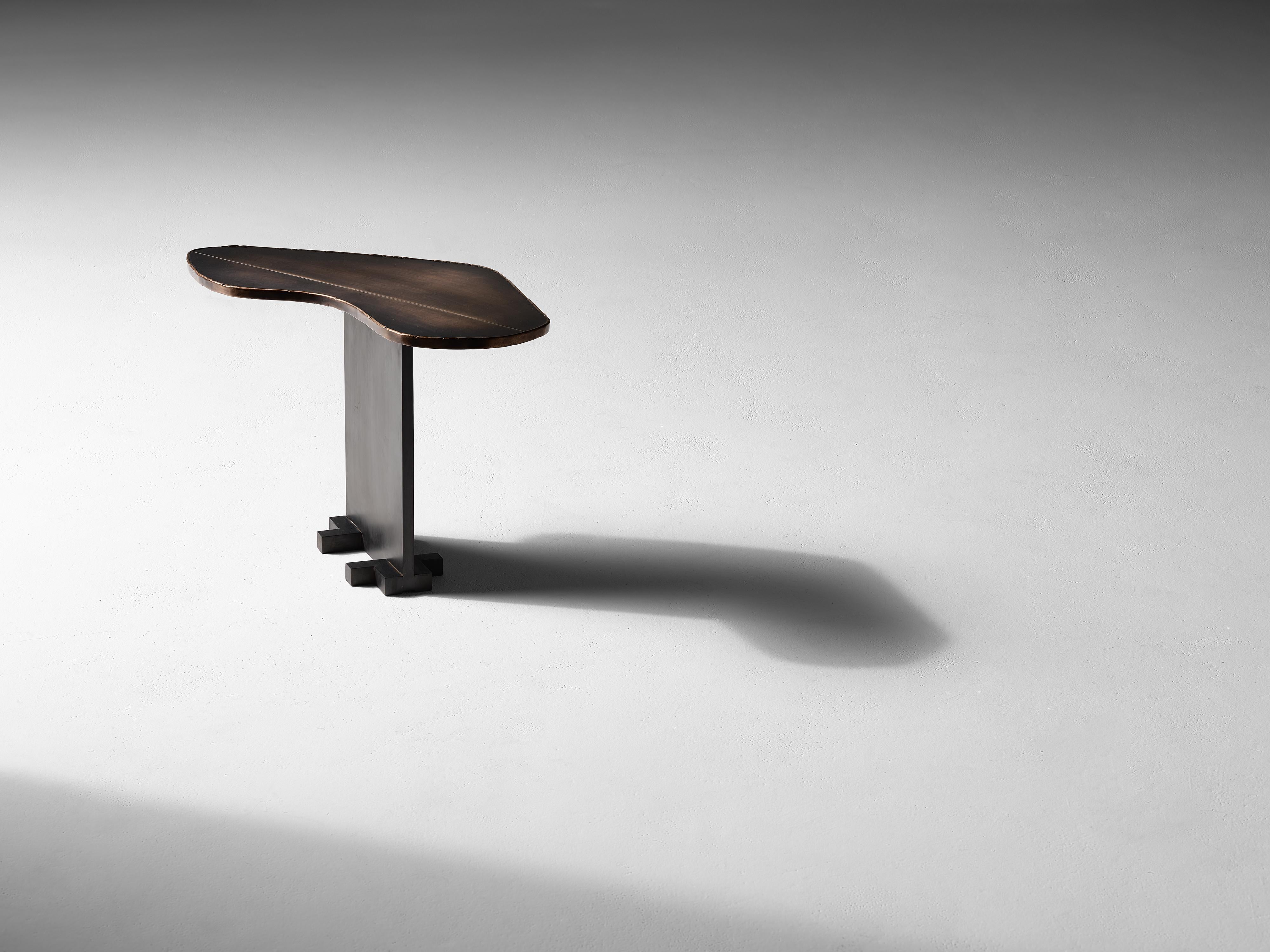 Douglas Fanning, Cor, Heart-Shaped Bronze & Blackened Steel Side Table, US, 2020 For Sale 1