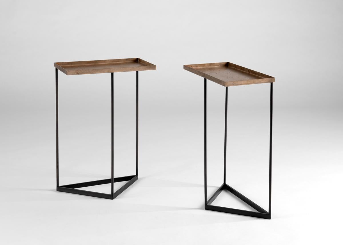 American Douglas Fanning, Pair of Geometric Bronze and Steel Cocktail Tables, US, 2021 For Sale