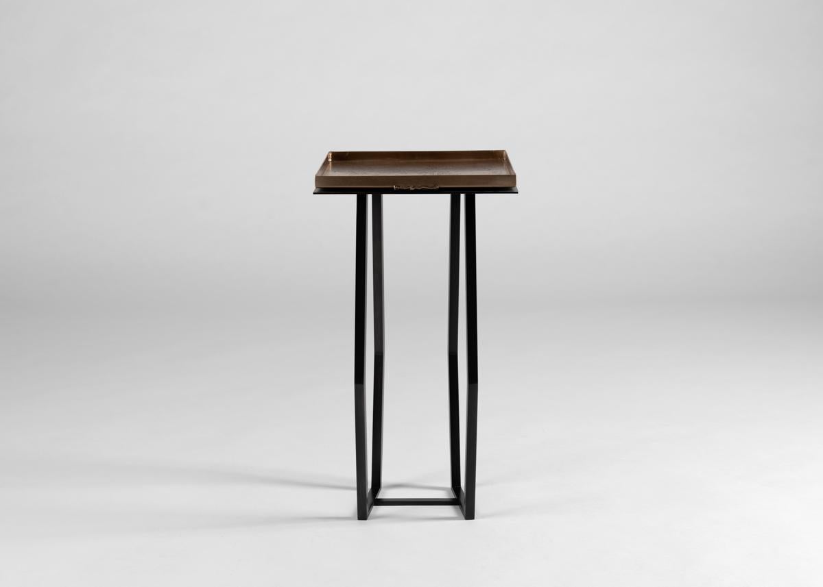 American Douglas Fanning, Pair of Square Topped Bronze & Steel Cocktail Tables, US, 2021 For Sale