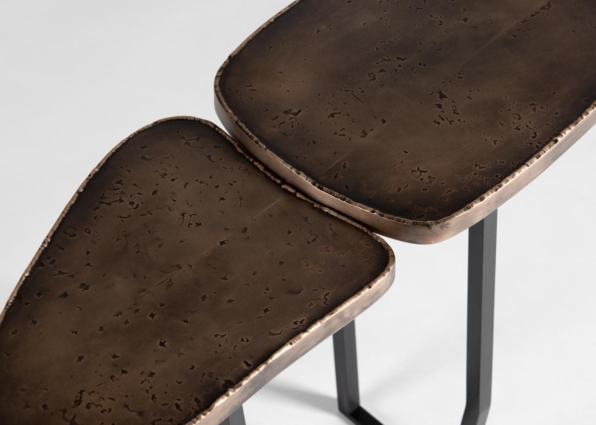 Blackened Douglas Fanning, Set of Conjoining Bronze Cocktail Tables, United States, 2020 For Sale