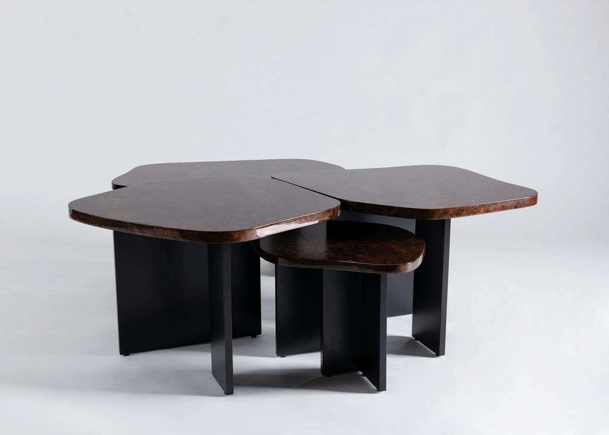 Douglas Fanning, Set of Four Burled Walnut Nesting Tables, United States, 2019 In New Condition For Sale In New York, NY