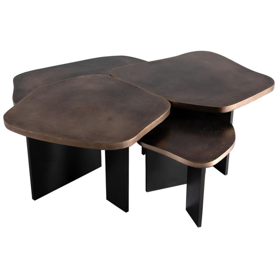 Douglas Fanning, vier Schachteltische aus Bronze und Stahl, Vereinigte Staaten, 2019