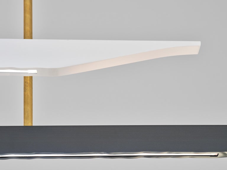 Lacquered Douglas Fanning, Uneven Dual Pirogue, Aluminum Ceiling Light, US, 2021 For Sale