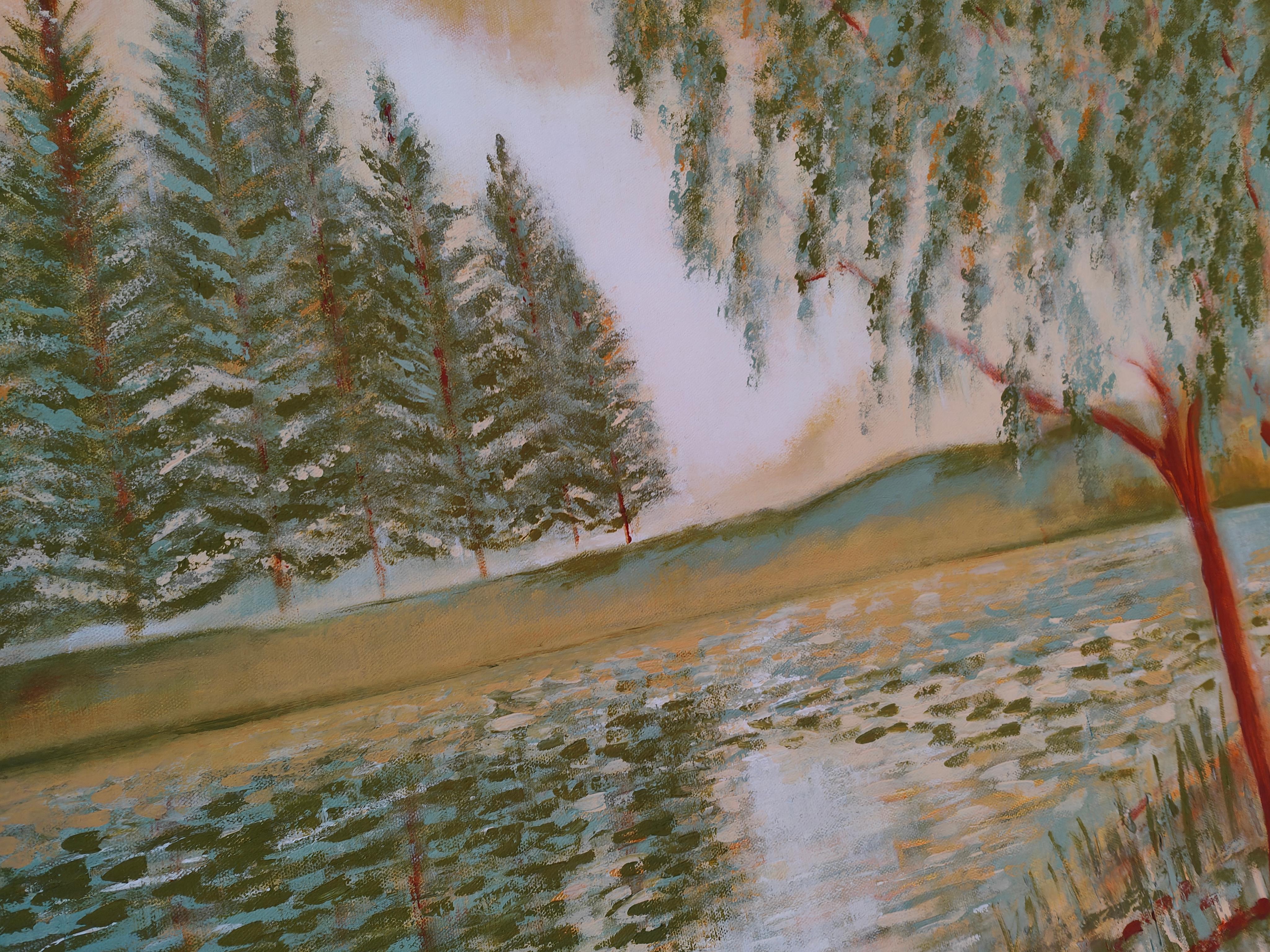 Go with the Flow - Marron Landscape Painting par  Douglas Findlay