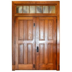 Douglas Fir Double 4-Panel Door Unit with Glass Transom