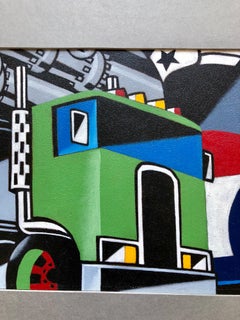 Bold Graphic Illustration Pop Art Image of Large Truck, Orignal Alkyd Painting
