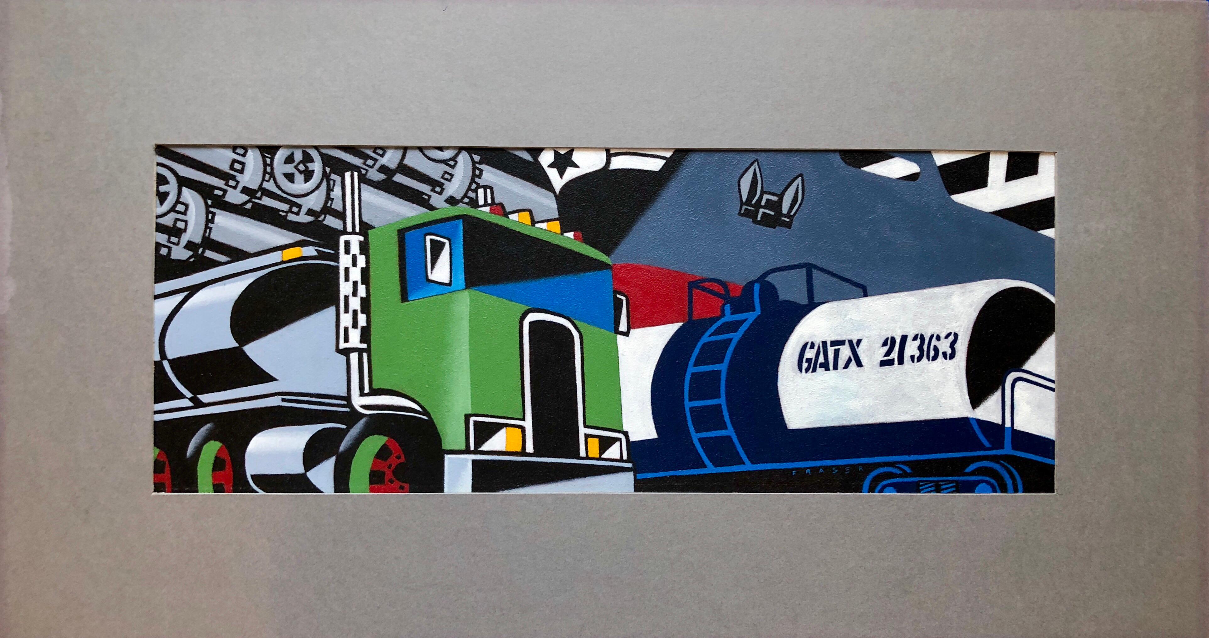 Bold Graphic Illustration Pop-Art-Bild eines großen Trucks, Orignal-Gemälde von Alkyd im Angebot 1