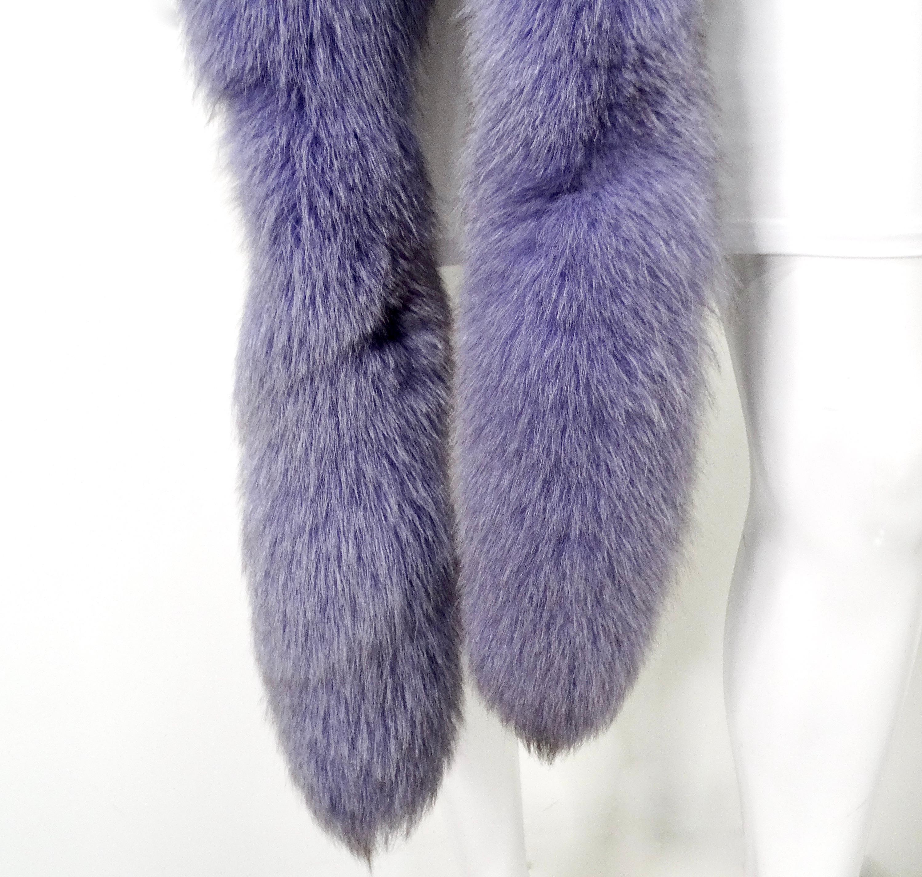 Gray Douglas Hannant Purple Fox Fur & Silk Scarf circa 1990s For Sale