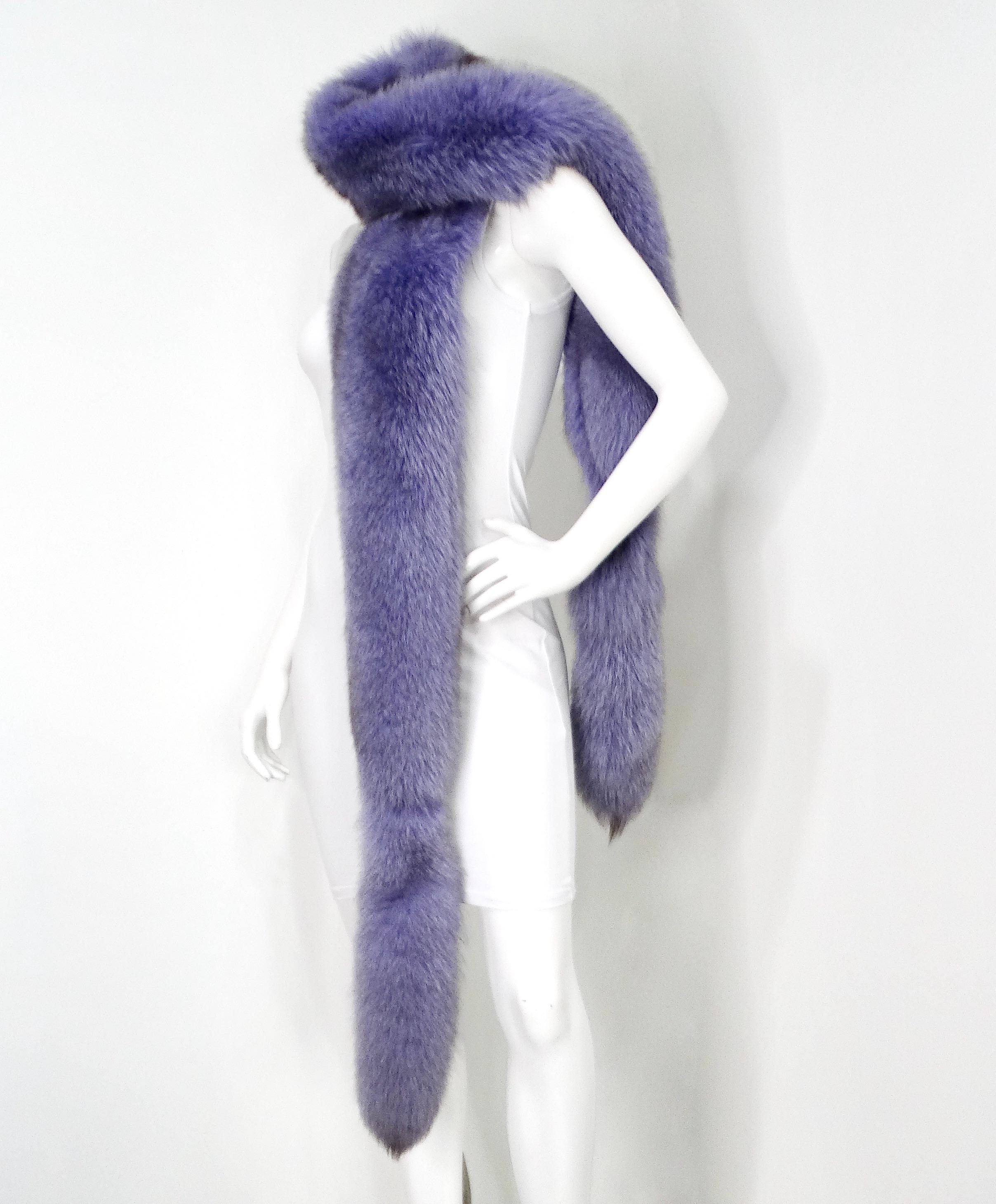 Douglas Hannant Purple Fox Fur & Silk Scarf circa 1990s In Good Condition For Sale In Scottsdale, AZ