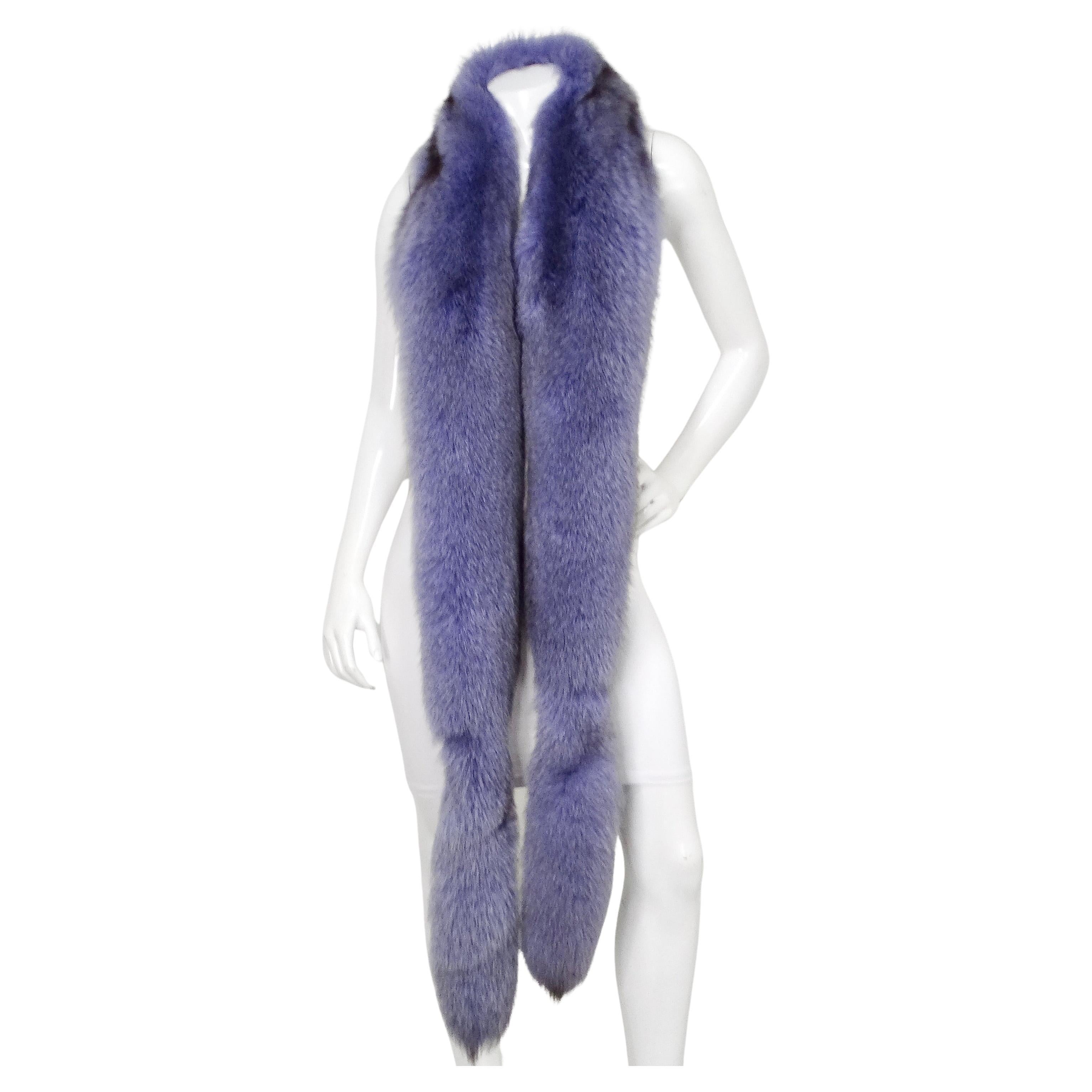 Douglas Hannant Purple Fox Fur & Silk Scarf circa 1990s For Sale