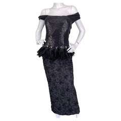 Retro Douglas Hannant Sequin Evening Dress with Feather and Crystal Details