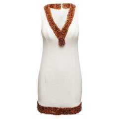 Douglas Hannant White & Brown Sleeveless Bead-Trimmed Dress