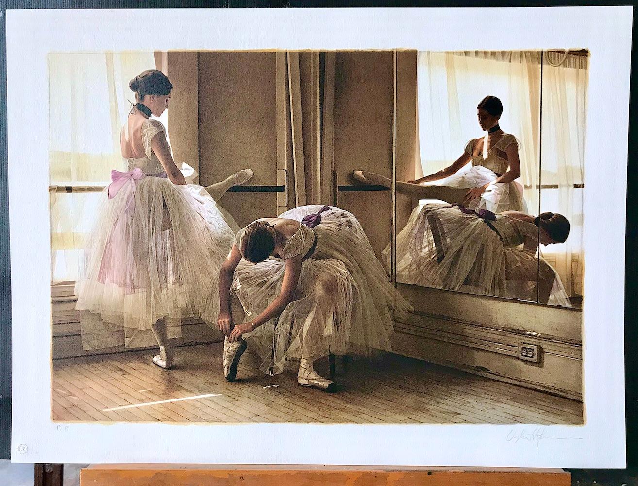 AFTERNOON REHEARSAL Signed Lithograph, Ballet Dancers, Tutu Tulle Skirt, Beige - Photorealist Print by Douglas Hofmann