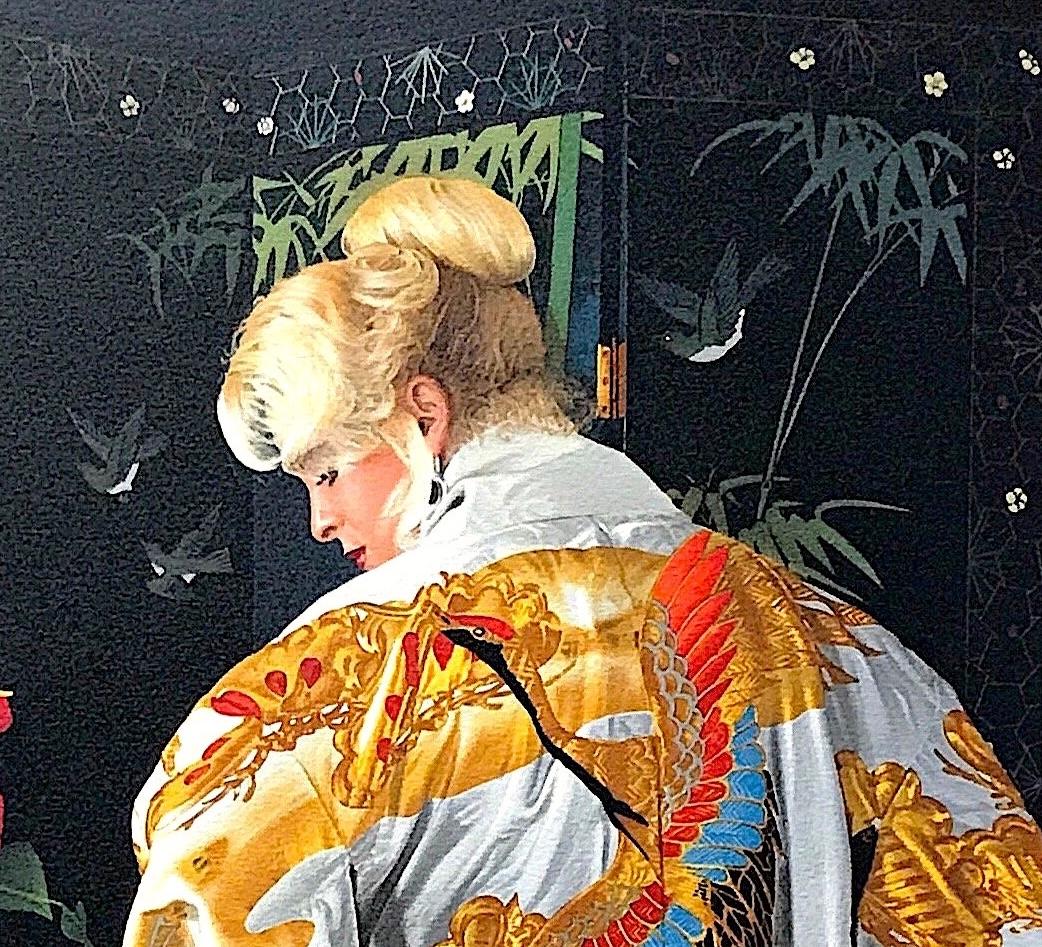 Der japanische Kimono des amerikanischen Fotorealisten Douglas Hofmann ist eine originale handgezeichnete Lithographie (keine Fotoreproduktion oder ein Digitaldruck), gedruckt mit handlithographischen Techniken auf Arches-Papier, 100% säurefrei.